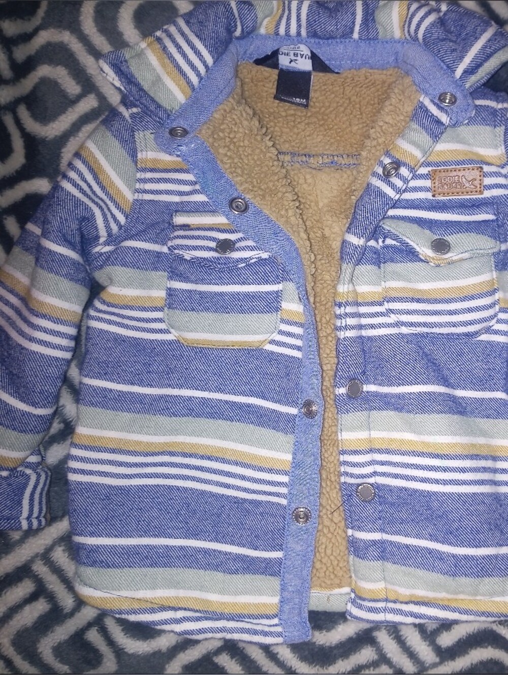 Eddie Bauer Blue Striped Hooded Puffer Jacket with Lining 18 Months